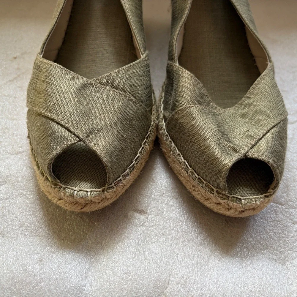 Vidorreta Olive Green Metallic Canvas Espadrille Wedges Made in Spain Women 41